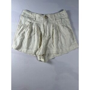OANJARA Linen Blend Pleated High Waisted Shorts Cream Size S